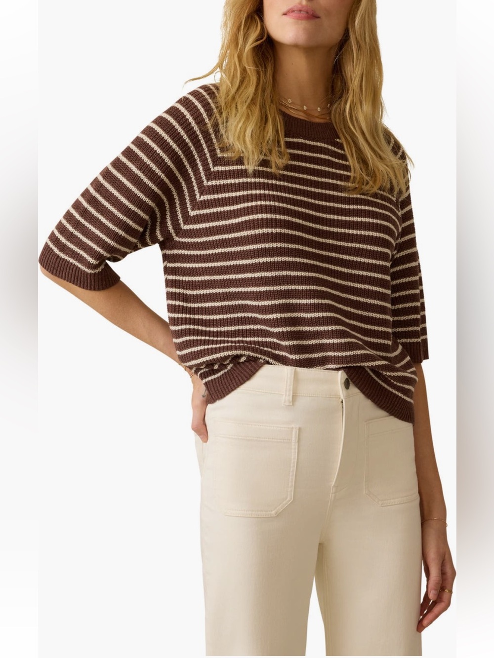 Faherty Miramar Short Sleeve Linen & Organic Cotton Sweater Size L